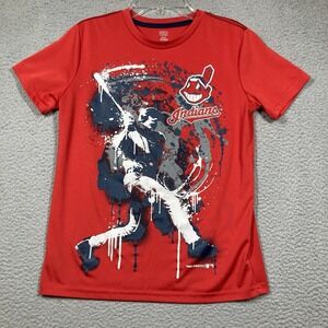 Cleveland Indians Top YOUTH Medium 10‎ Red Short Sleeve Polyester Chief Wahoo